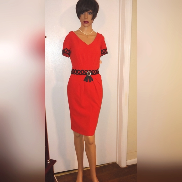 SONIA K PARIS 8/10 DETAIL TOP  TAILORED SEAM RHINESTONE GROSGRAIN SHEATH DRESS - Picture 2 of 14